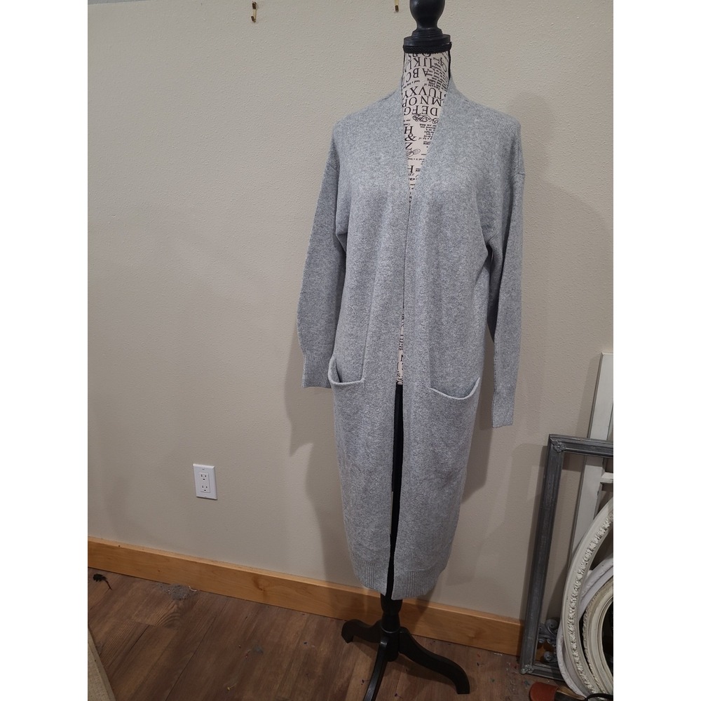 Auden Luxury Collection Women SZ XS/S Long Grey Open Front Cardigan Sweater Robe